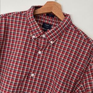 J. Crew Men's  slim XL red, white and Navy Plaid Shirt flex washed shirt
